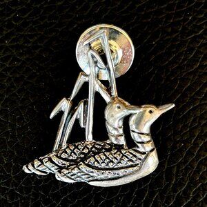 Vintage Sterling Silver Loons Tie Tack / Pin
